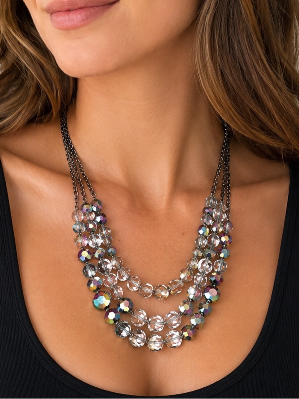 Cookie Lee Iridescent Multi-Strand Crystal Necklace